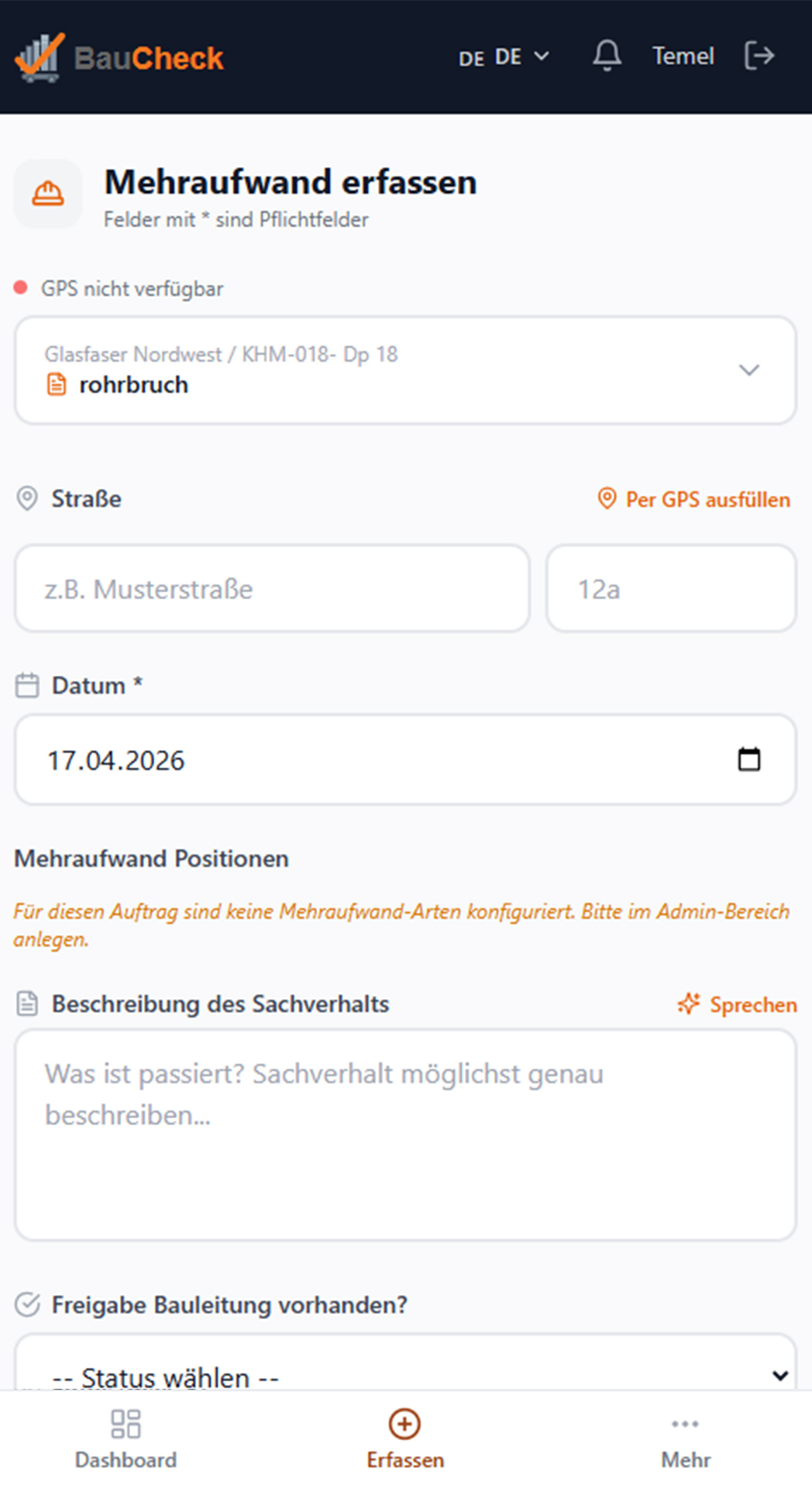 Bau-Check Desktop Dashboard
